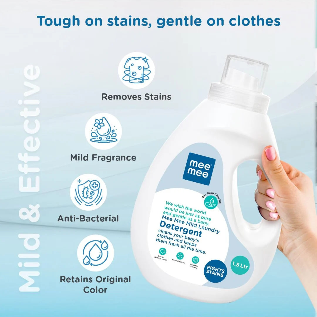 Mee Mee Baby Liquid Detergent 1.5 L | Ph balanced, Free from Harsh Chemicals, Safe for mother's hands & baby's skin | Anti-Bacterial, Removes Stains & Odor with One Drop, Hypoallergenic