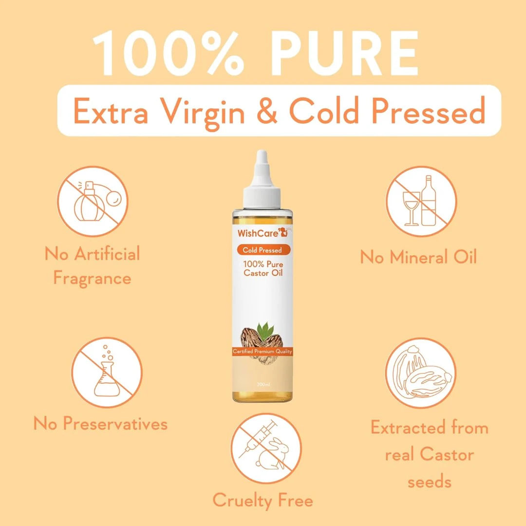 WishCare® Premium Cold Pressed Castor Oil - Pure & Virgin Grade - For Healthy Hair and Skin - 200 Ml