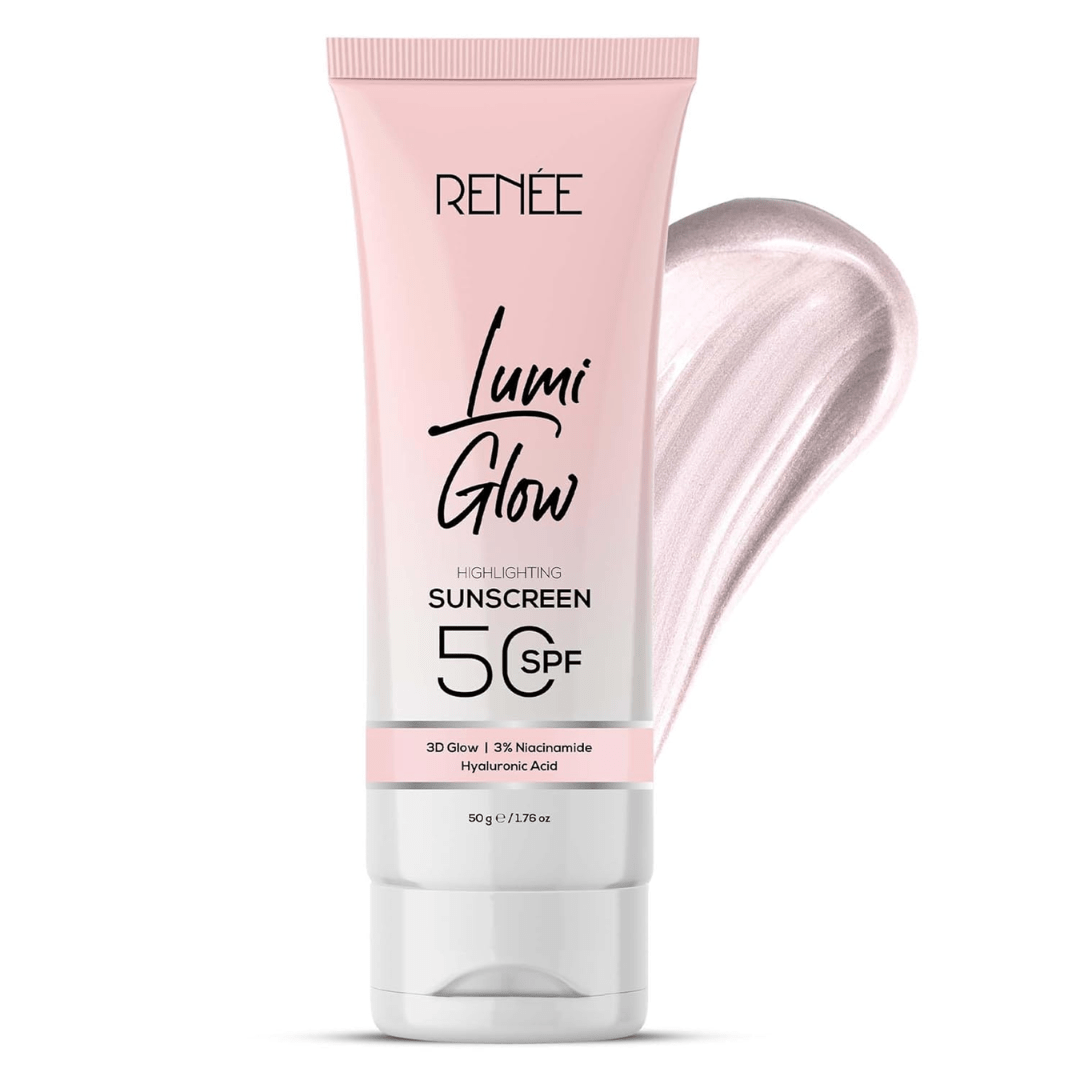 renee sunscreen - RENEE All Skin Lumi Glow Highlighting Sunscreen With Spf 50 | Lightweight & Non - Sticky | No White Cast | Protects Against Uva - Uvb | Radiant Finish, 50 G - Looknstyle