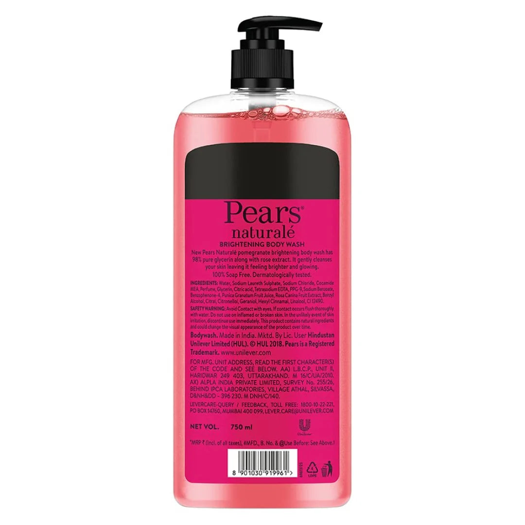 Pears Naturale Brightening Pomegranate Bodywash With Glycerine, Paraben Free, Soap Free, Eco Friendly, Dermatologically Tested, 750 ml