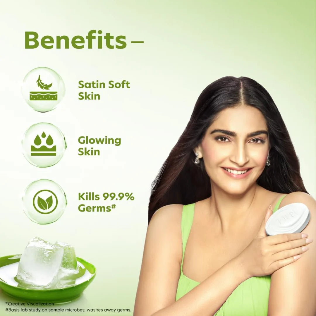 Vivel Aloe Vera Grade 1 Bathing Soap with Vitamin E for Soft Glowing skin, 600g (150g - Pack of 4), Soap for Women & Men, For All Skin Types