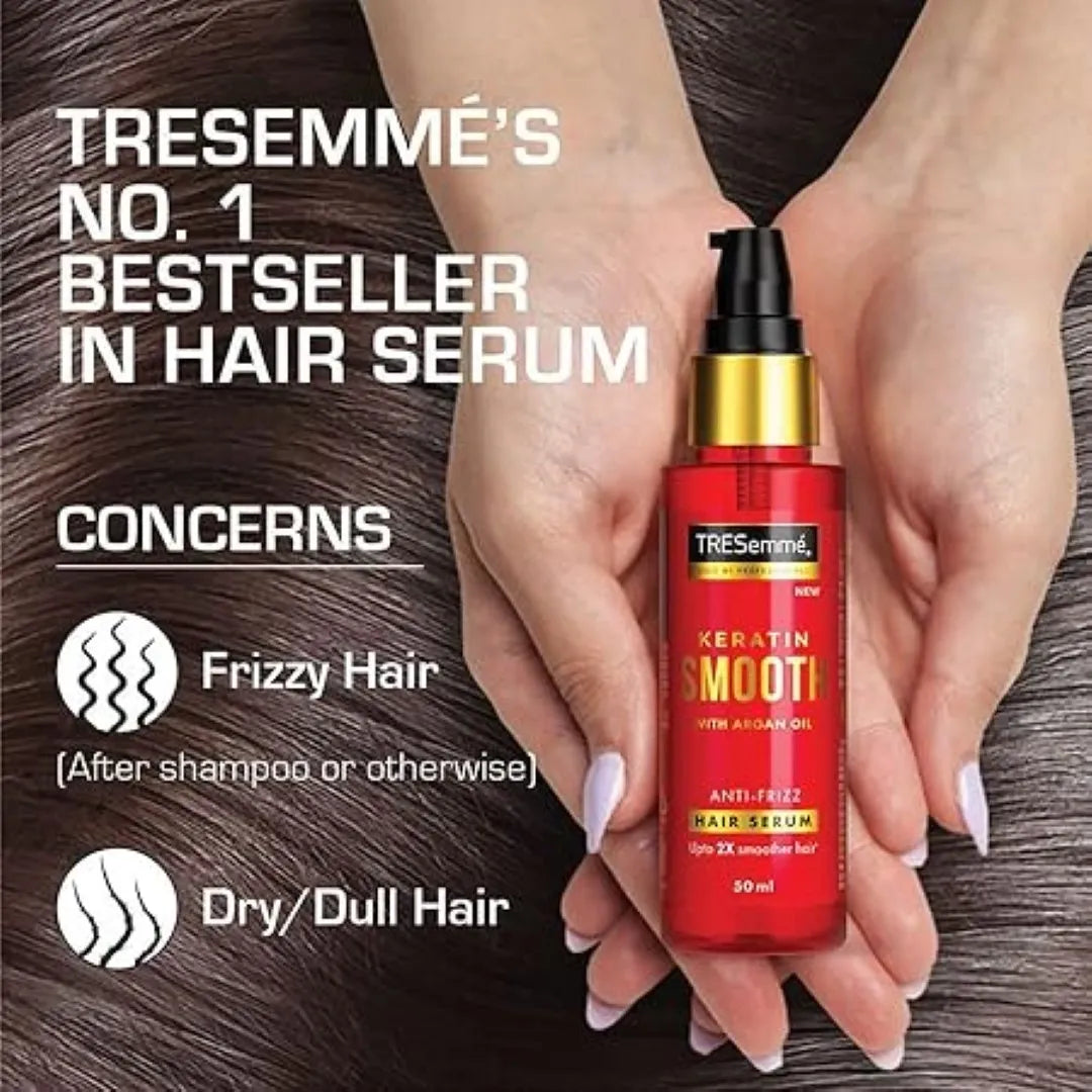 Tresemme Keratin Smooth Anti-Frizz Hair Serum 50ml with Argan Oil, for 2X Smoother Hair and Long Lasting Frizz control upto 48H even in 80% humidity