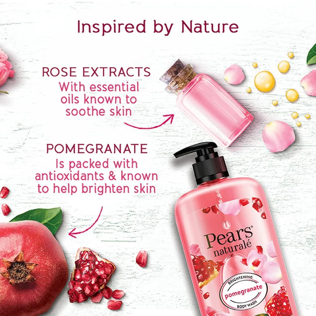 Pears Naturale Brightening Pomegranate Bodywash With Glycerine, Paraben Free, Soap Free, Eco Friendly, Dermatologically Tested, 750 ml