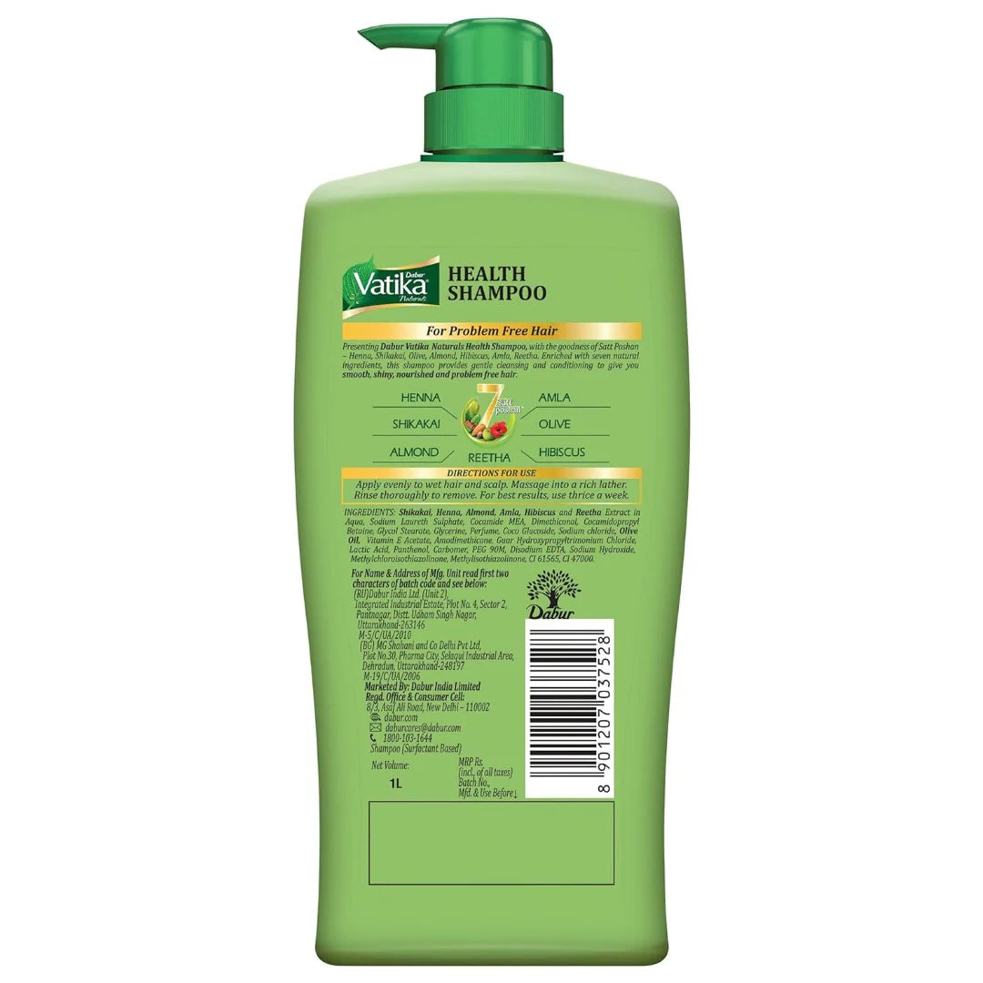 Dabur Vatika Health Shampoo - 1L | For Smooth, Shiny & Nourished Hair |  For All Hair Types | Goodness of Henna & Amla