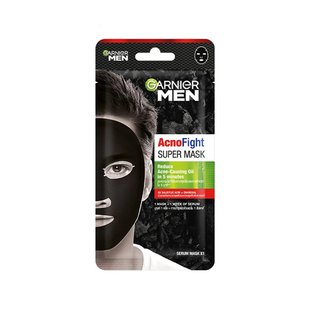 Garnier Men Acno Fight XL Tissue Mask Men, 5X Salicylic Acid and Charcoal Powder, Fight Pimple causing Germs in 5 min, Suitable for all Skin types, 22g