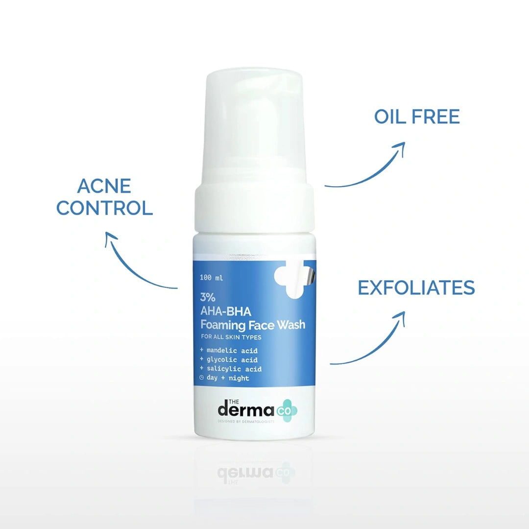 The Derma Co 3% AHA+BHA Foaming Daily Face Wash 100ml Controls Acne | Gently Exfoliates