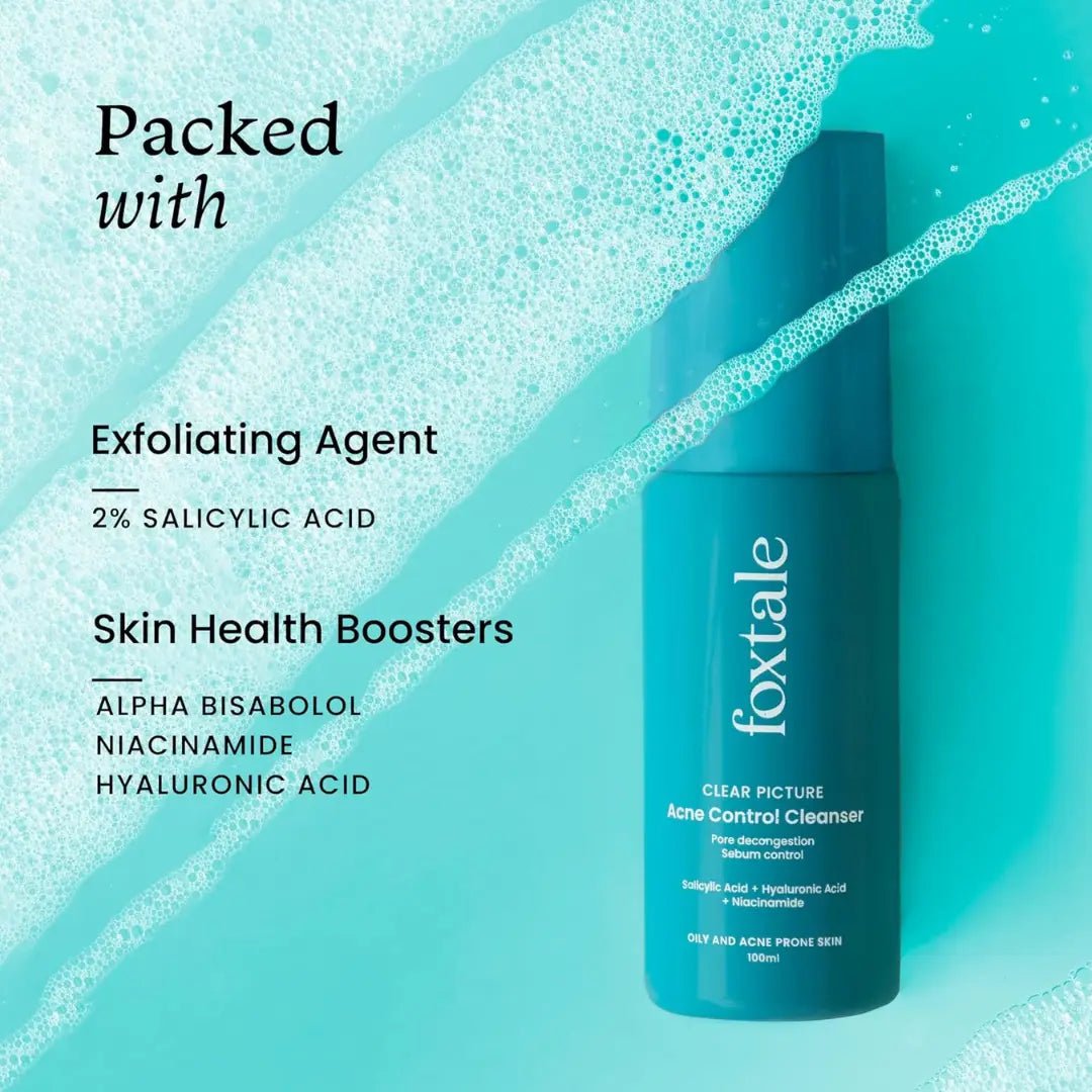 fxaccler - Foxtale Acne Control Cleanser 2% Salicylic Acid Face Wash for Oily & Acne Prone Skin with Niacinamide, Hyaluronic Acid | Anti Acne Cleanser for Oil Control 100ml - Looknstyle