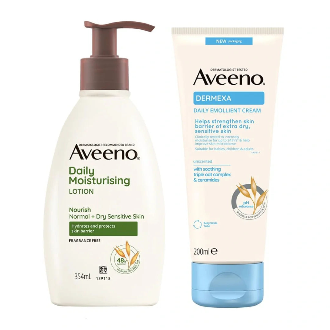Aveeno Daily Moisturizing Lotion - 354ml & Aveeno Dermexa Emollient Cream 200ml (Pack of 2)