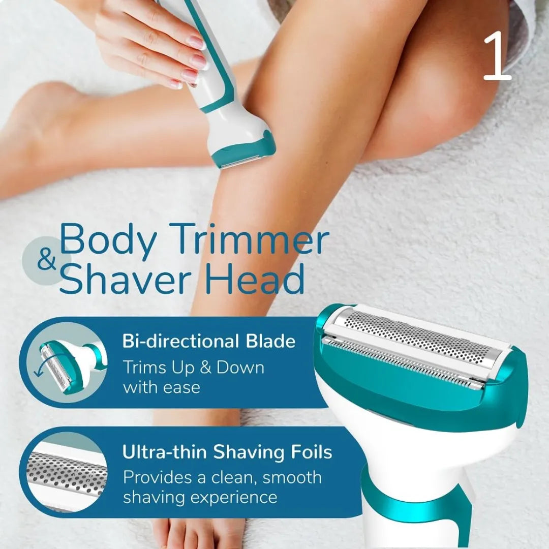 Caresmith Bloom 4 in 1 Face & Body Hair Trimmer for Women | 3 Heads- Bikini Trimmer & Shaver, Face Trimmer & Eyebrow Trimmer, Full Body Trimmer, Nose and Ear Trimmer
