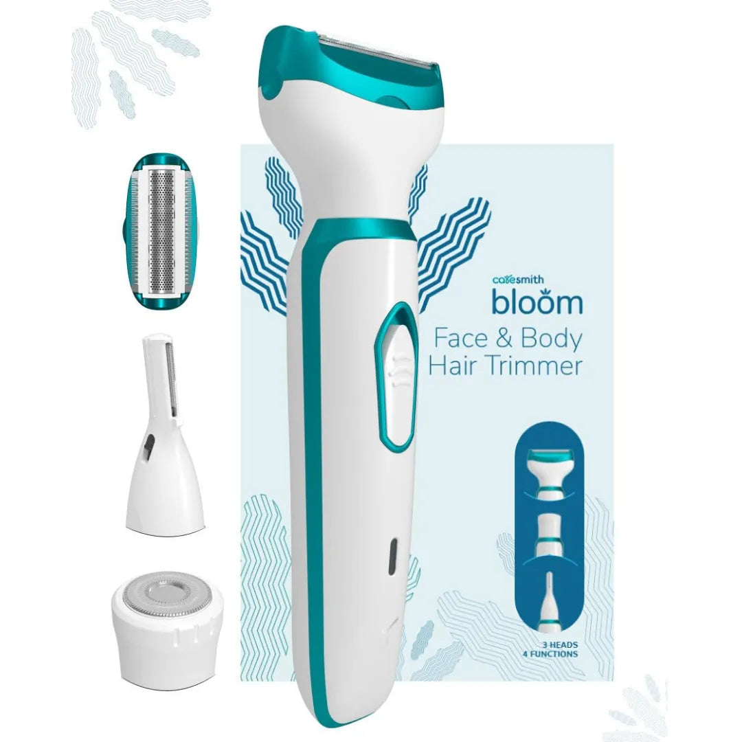 Caresmith Bloom 4 in 1 Face & Body Hair Trimmer for Women | 3 Heads- Bikini Trimmer & Shaver, Face Trimmer & Eyebrow Trimmer, Full Body Trimmer, Nose and Ear Trimmer