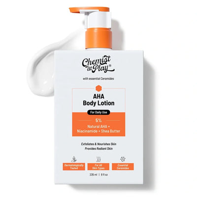 Chemist At Play AHA Body Lotion with 5% Natural AHA, Niacinamide, Shea Butter | Skin Brightening Lotion | 236ml