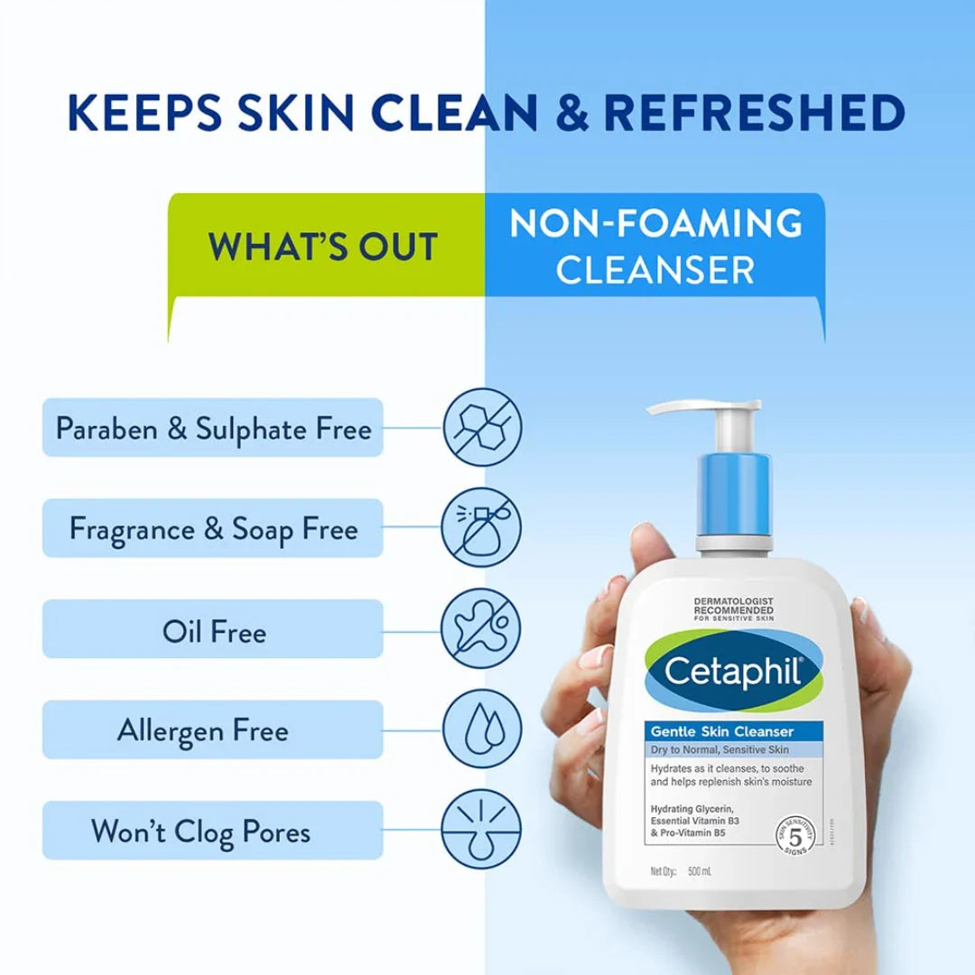 Cetaphil Gentle Skin Cleanser with Niacinamide, Vitamin B5 for Dry, Normal Sensitive Skin - 500ml