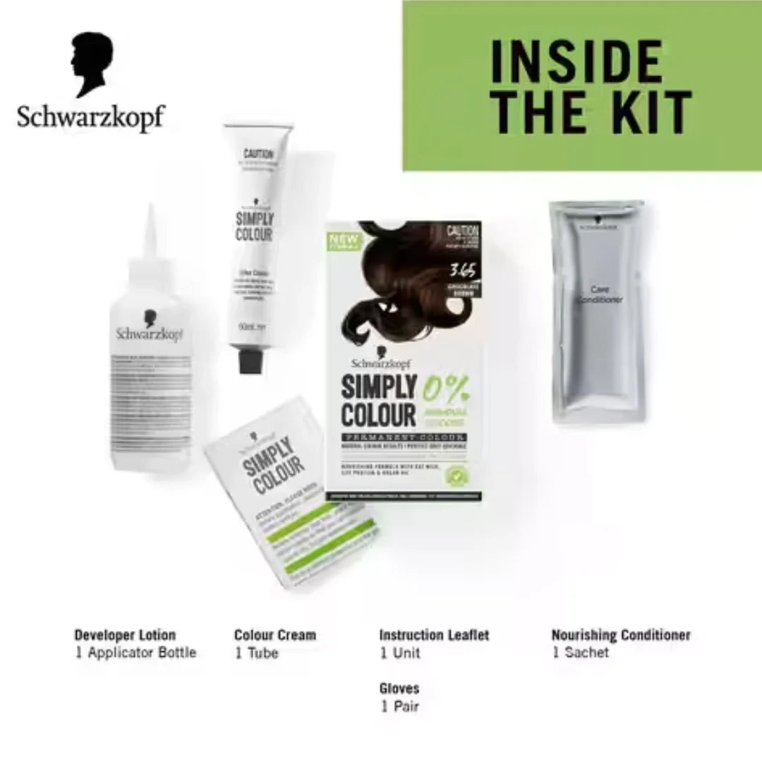 Schwarzkopf Simply Colour Permanent Hair Colour For 100% Grey Coverage - 3.65 Chocolate Brown (142.5ml)