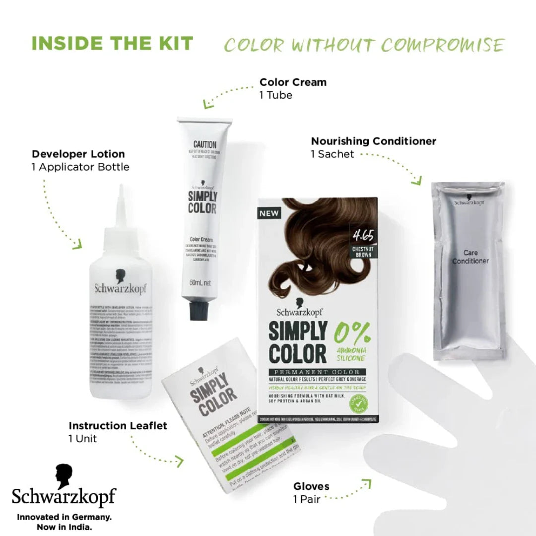 Schwarzkopf Simply Colour Permanent Hair Colour For 100% Grey Coverage - 4.65 Mocha Brown (142.5ml)