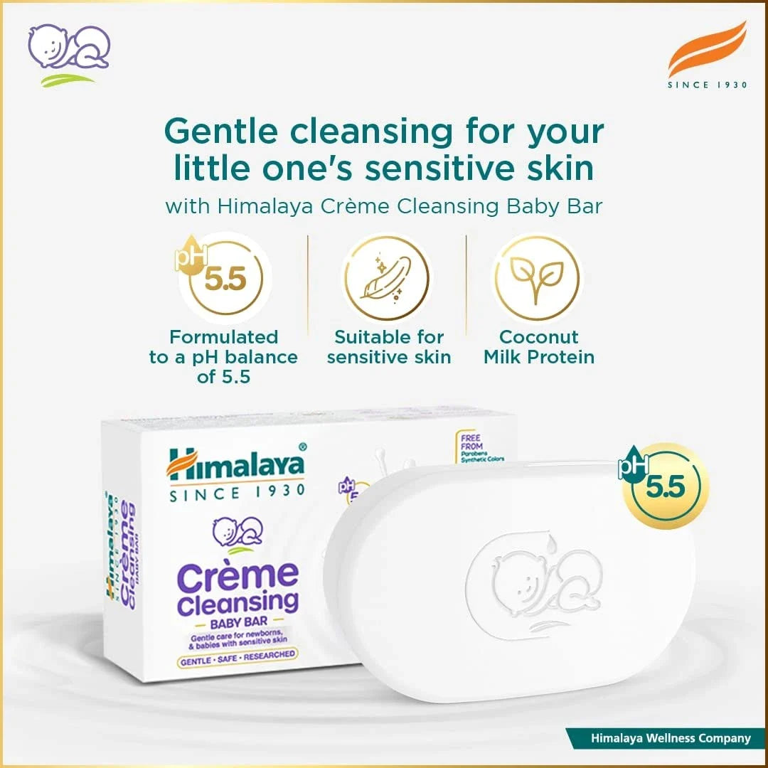 Himalaya Crème Cleansing Baby Bar 50 g |pH 5.5|Soap Free |For Baby's sensitive skin |with Coconut Milk Protein, Aloe Vera & Mahua Butter