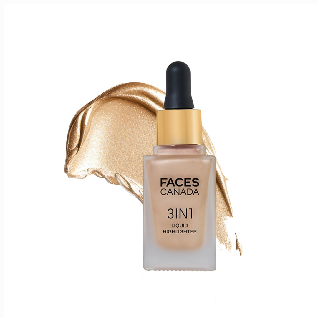 FACES CANADA 3 in 1 Liquid Highlighter – Bronze 02, 18ml | Primer | Highlighter | Strobe Serum | Luminous Finish | Lightweight Formula | Hydrating | Long Lasting Glow | Easily Blendable
