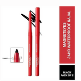 FACES CANADA Magneteyes Kajal - Black, 0.35g (Pack of 2) | 24 Hr Long Stay | One Stroke Smooth Glide | Waterproof, Smudgeproof & Fadeproof | Deep Matte Finish | Enriched With Almond Oil & Vitamin E