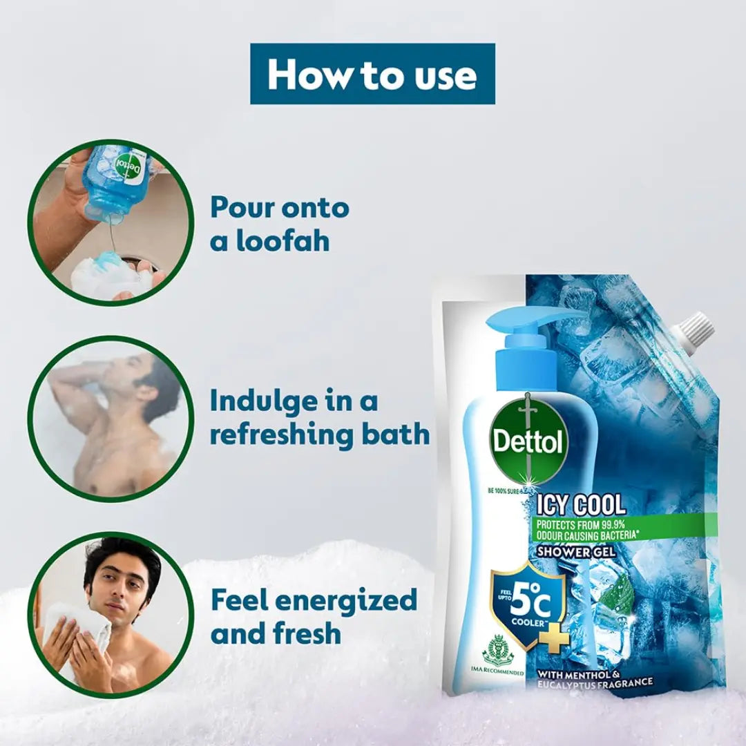Dettol Body Wash and Shower Gel for Women and Men, Cool- 450ml | Soap-Free Bodywash | 12h Complete Odour Protection