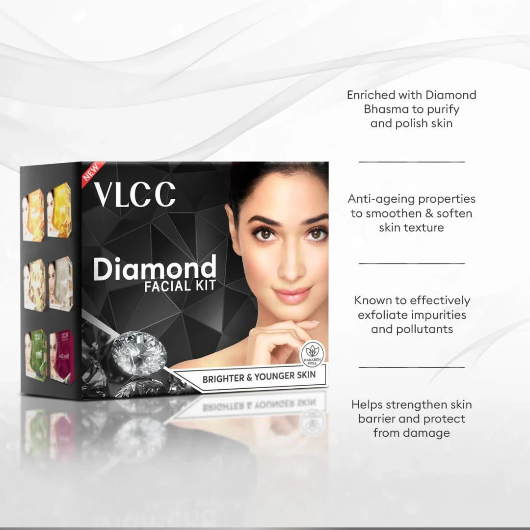 VLCC Diamond Facial Kit - 60g | Skin Purifying with Parlour Glow |