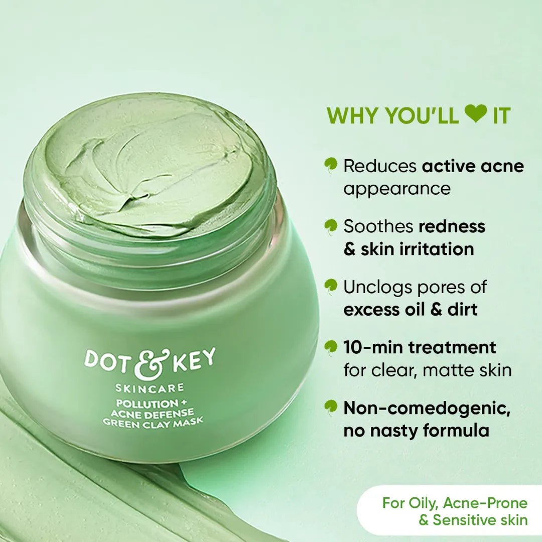 dtkgclmsk - Dot & Key Skin Care Pollution + Acne Defense Green Clay Mask (85gm) - Looknstyle