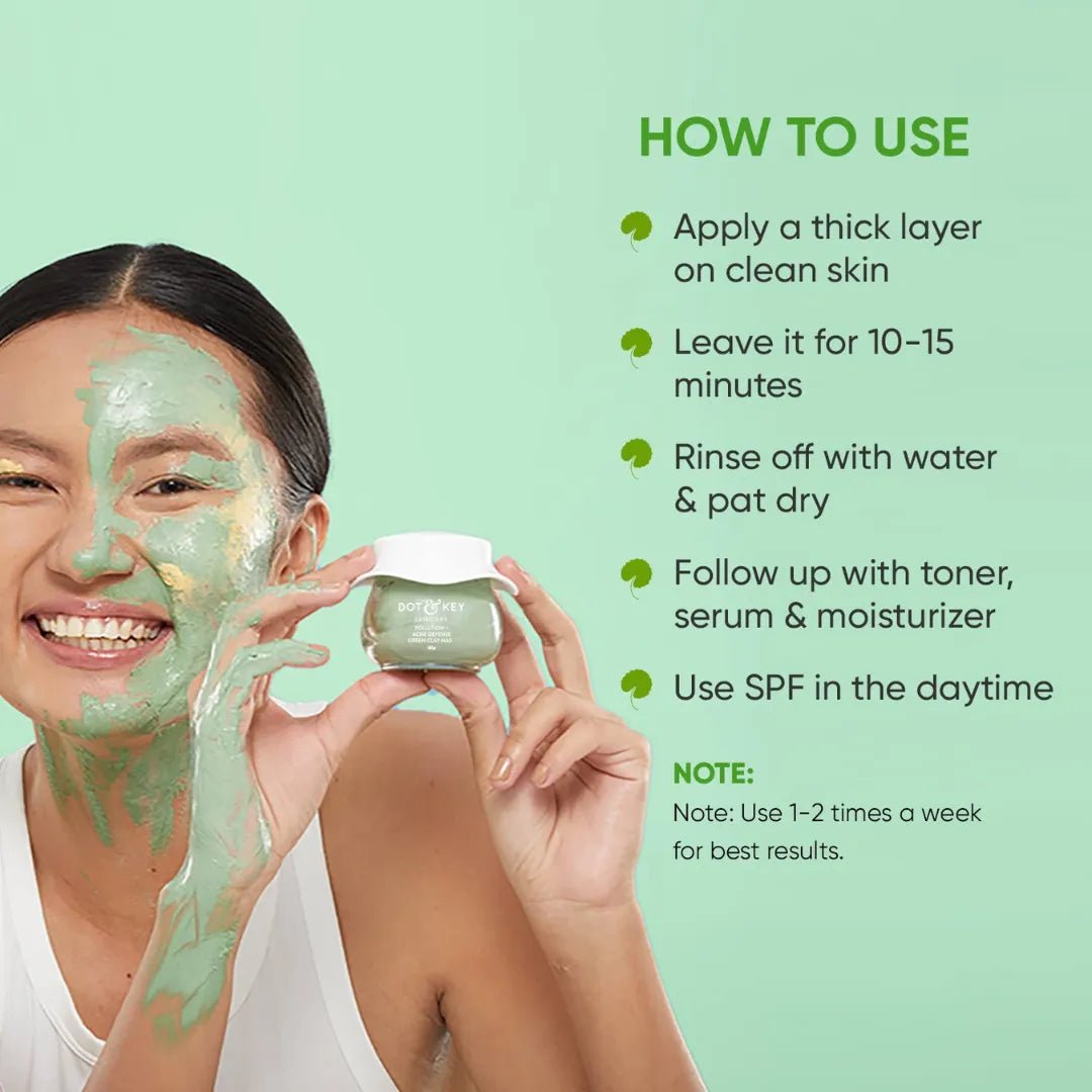 dtkgclmsk - Dot & Key Skin Care Pollution + Acne Defense Green Clay Mask (85gm) - Looknstyle