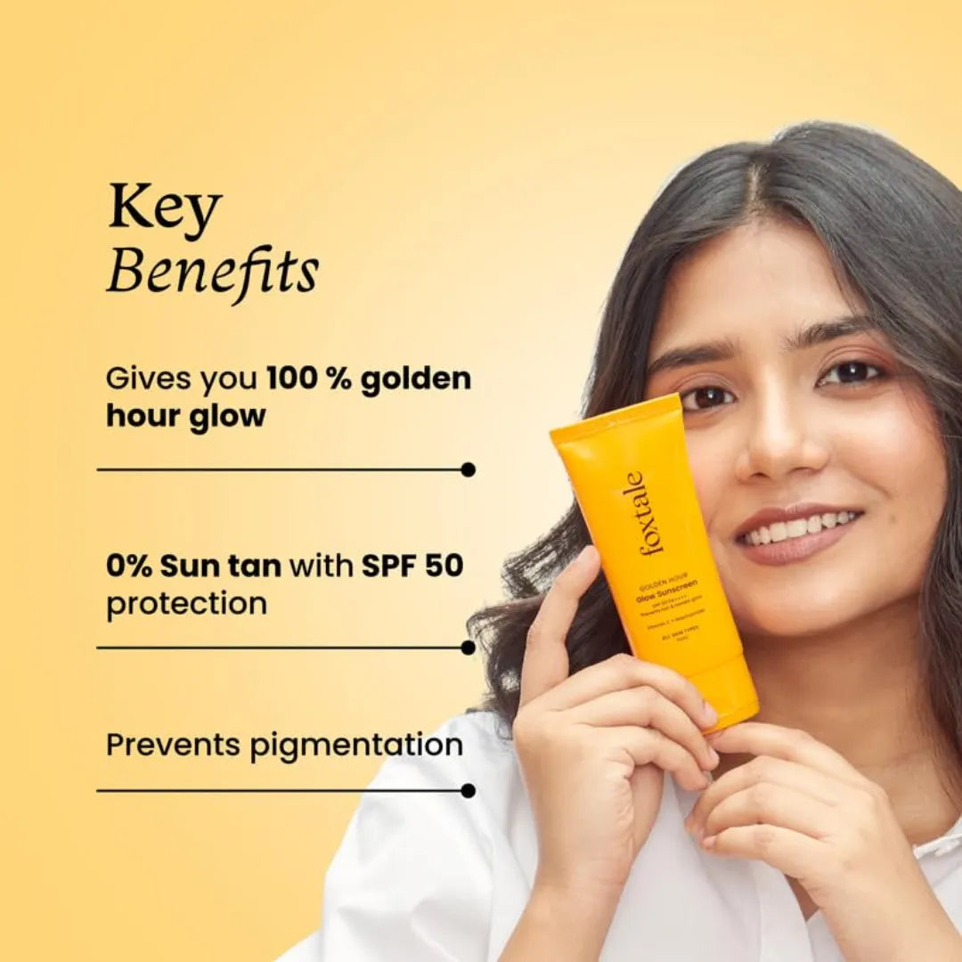 FoxTale Vitamin C & Niacinamide Glow Sunscreen Spf 50 Pa++++, Lightweight, Fast Absorbing, Uva And Uvb Filters, Prevents Tanning, No White Cast, Non-Greasy, For Men&Women, All Skin Types - 50 Ml