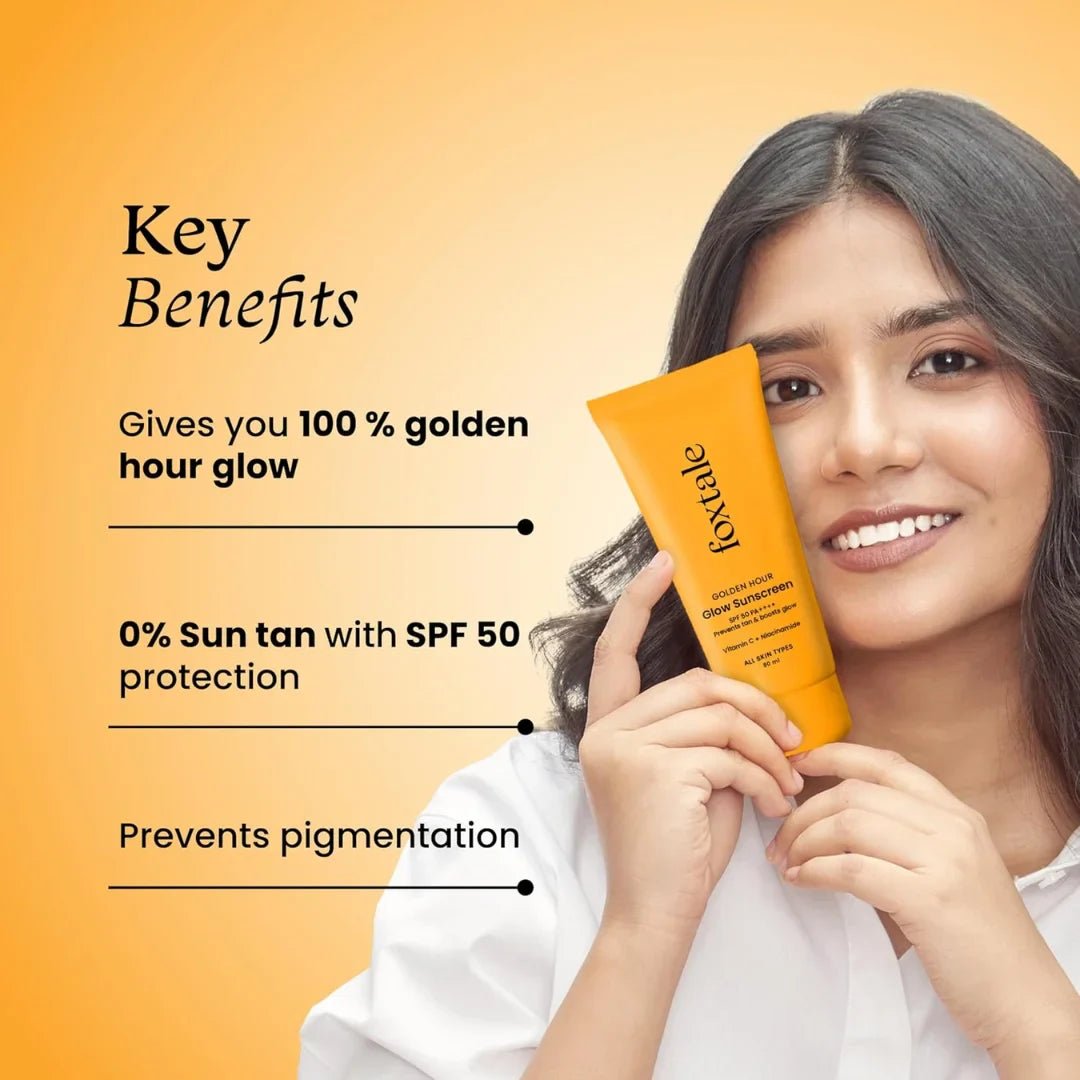 fxglsuns80g - Foxtale SPF 50 Vitamin C & Niacinamide Glow Sunscreen with PA++++| For Men & Women, All Skin Types - 80ml - Looknstyle