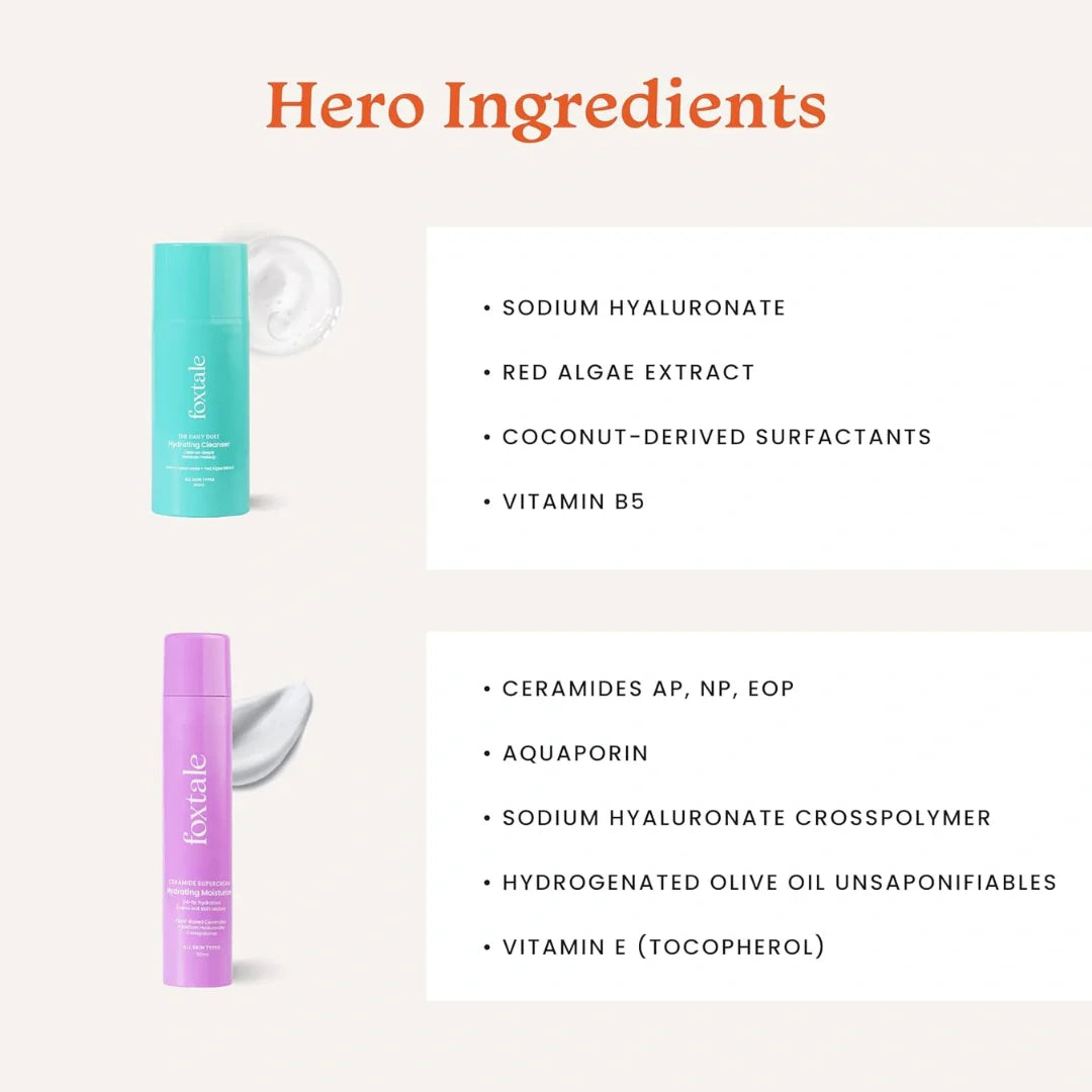 Foxtale Hydration Skin Care Kit | Cleanser Face Wash- 100ml + Ceramide Supercream Moisturizer- 50ml  (Pack of 2)