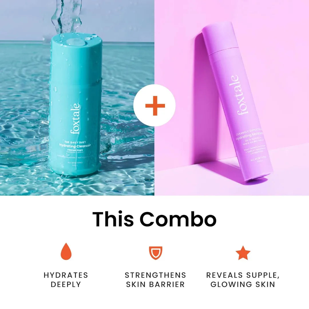 Foxtale Hydration Skin Care Kit | Cleanser Face Wash- 100ml + Ceramide Supercream Moisturizer- 50ml  (Pack of 2)