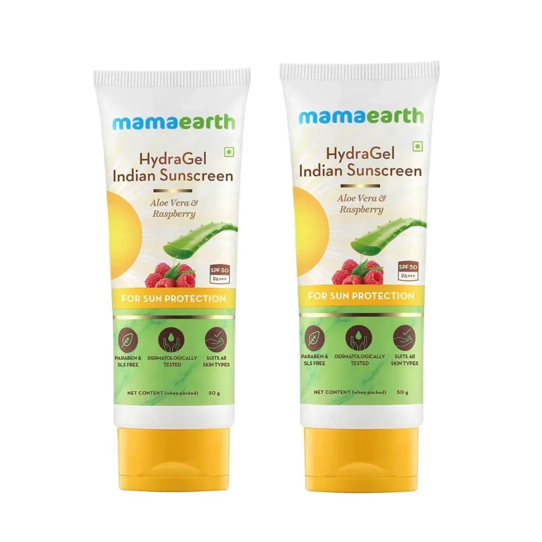 mehisunsn - Mamaearth Hydragel Indian Sunscreen Spf 50, With Aloe Vera & Raspberry, For Sun Protection - 50g (Pack of 2) - Looknstyle