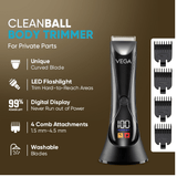vega trimmer - VEGA Cleanball Full Body Trimmer for Men|Private Parts,Pubic Hair, Balls,Manscaping, Body Multi - Purpose|IPX5 Waterproof|No Nicks or Cuts|90 Min Non - Stop Runtime with LED Flashlight|Fast Charge VHTH - 33 - Looknstyle