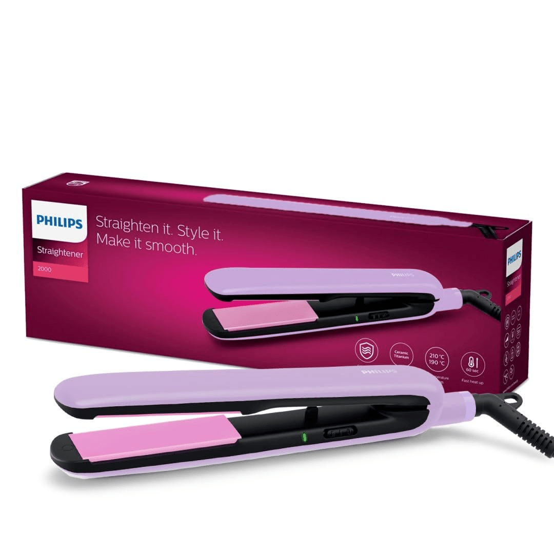  - Philips Straightener with SilkProtect Technology. Straighten & Curl, Suitable for All Hair Types (Lavender) - BHS393/40 - Looknstyle