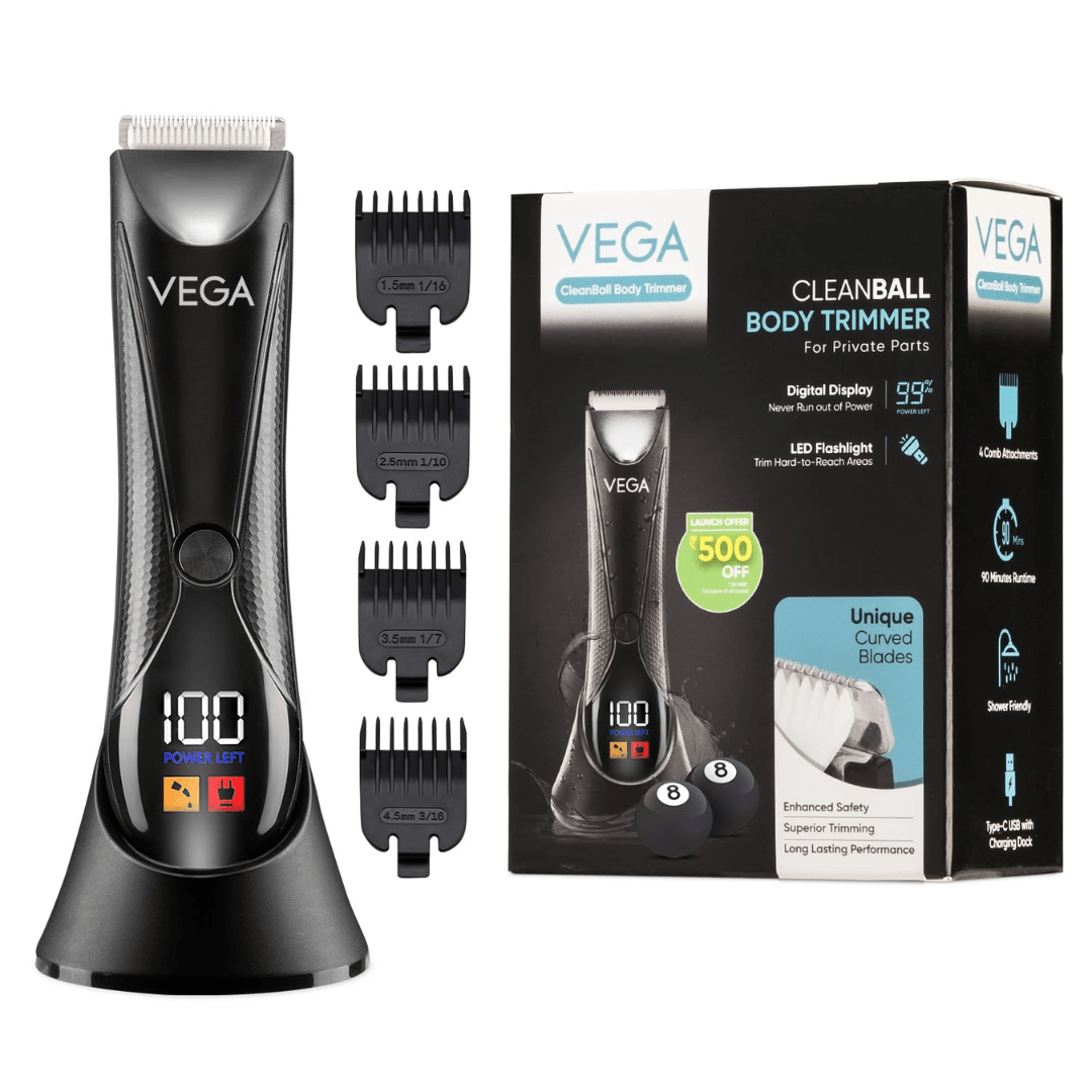 vega trimmer - VEGA Cleanball Full Body Trimmer for Men|Private Parts,Pubic Hair, Balls,Manscaping, Body Multi - Purpose|IPX5 Waterproof|No Nicks or Cuts|90 Min Non - Stop Runtime with LED Flashlight|Fast Charge VHTH - 33 - Looknstyle