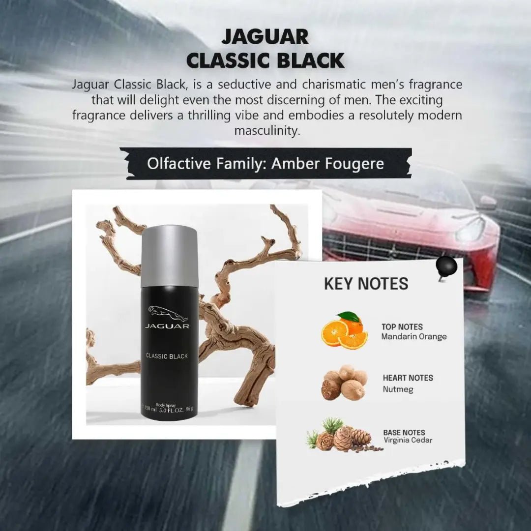 ju1 - JAGUAR Classic Black Deodorant Spray - For Men (150 ml) - Looknstyle