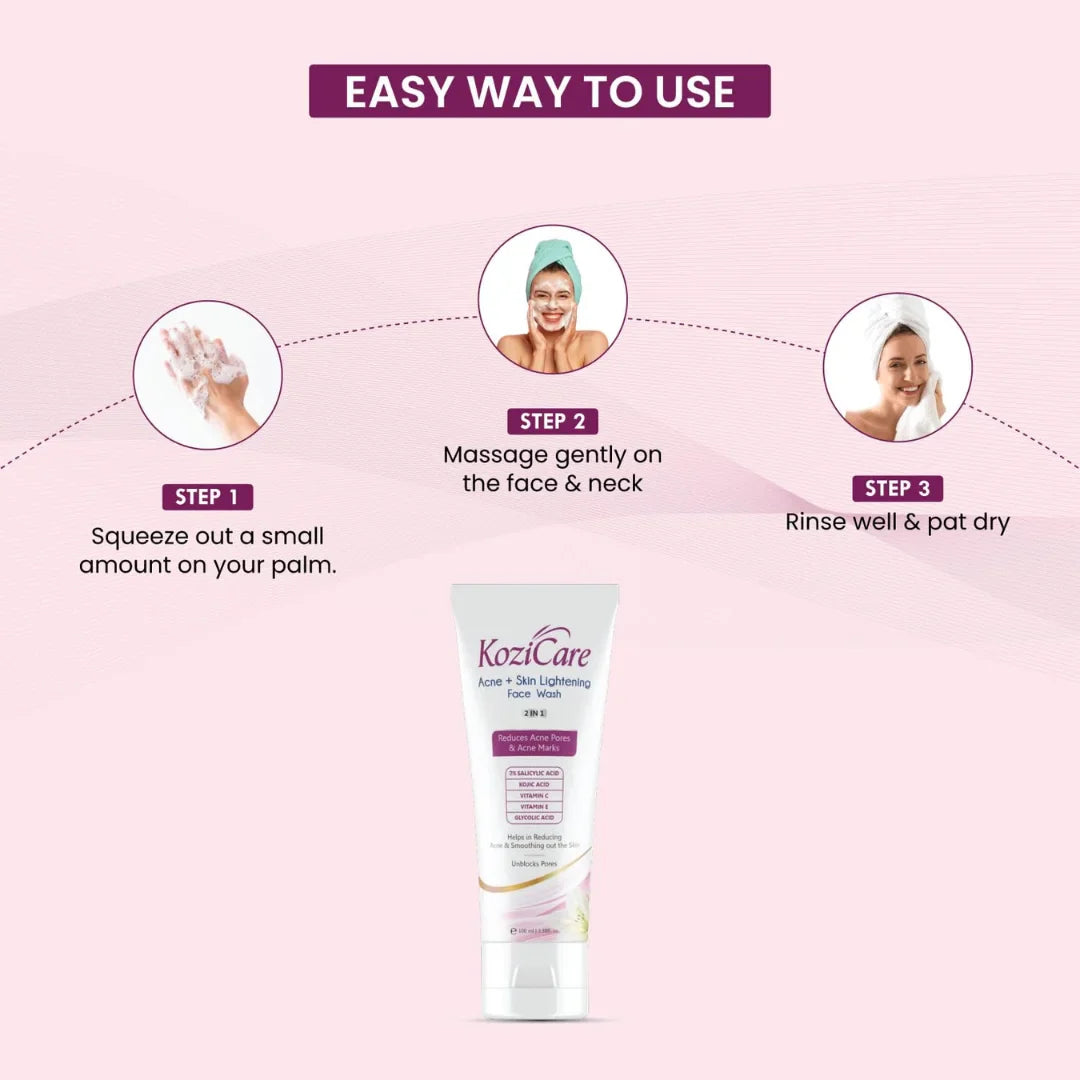 Kozicare Kojic Acid Face Wash | Acno Fight & 2% Salicylic Acid | for Glowing Skin | Reducing Acne & Smoothing Skin | for Women & Men (100ml)