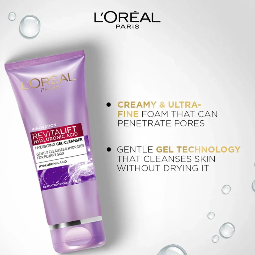L'Oreal Paris Revitalift Gel Cleanser, Gentle Cleansing and Hydration, With Hyaluronic Acid (100ml)