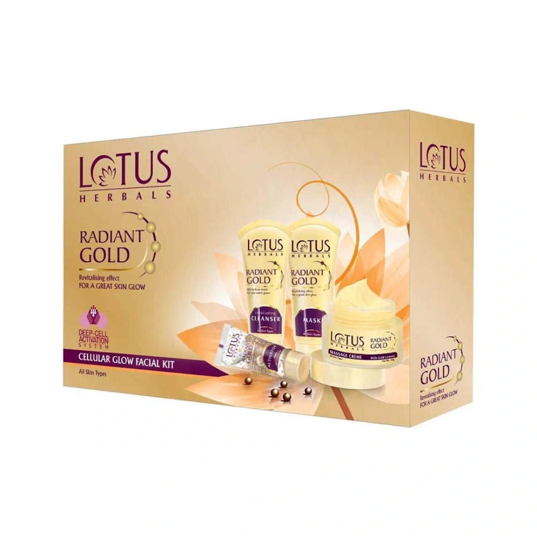 lohgfk - Lotus Herbals Radiant Gold Facial Kit For Instant Glow With 24K Pure Gold & Papaya,4 Easy Steps, 170g (Multiple Use) - Looknstyle