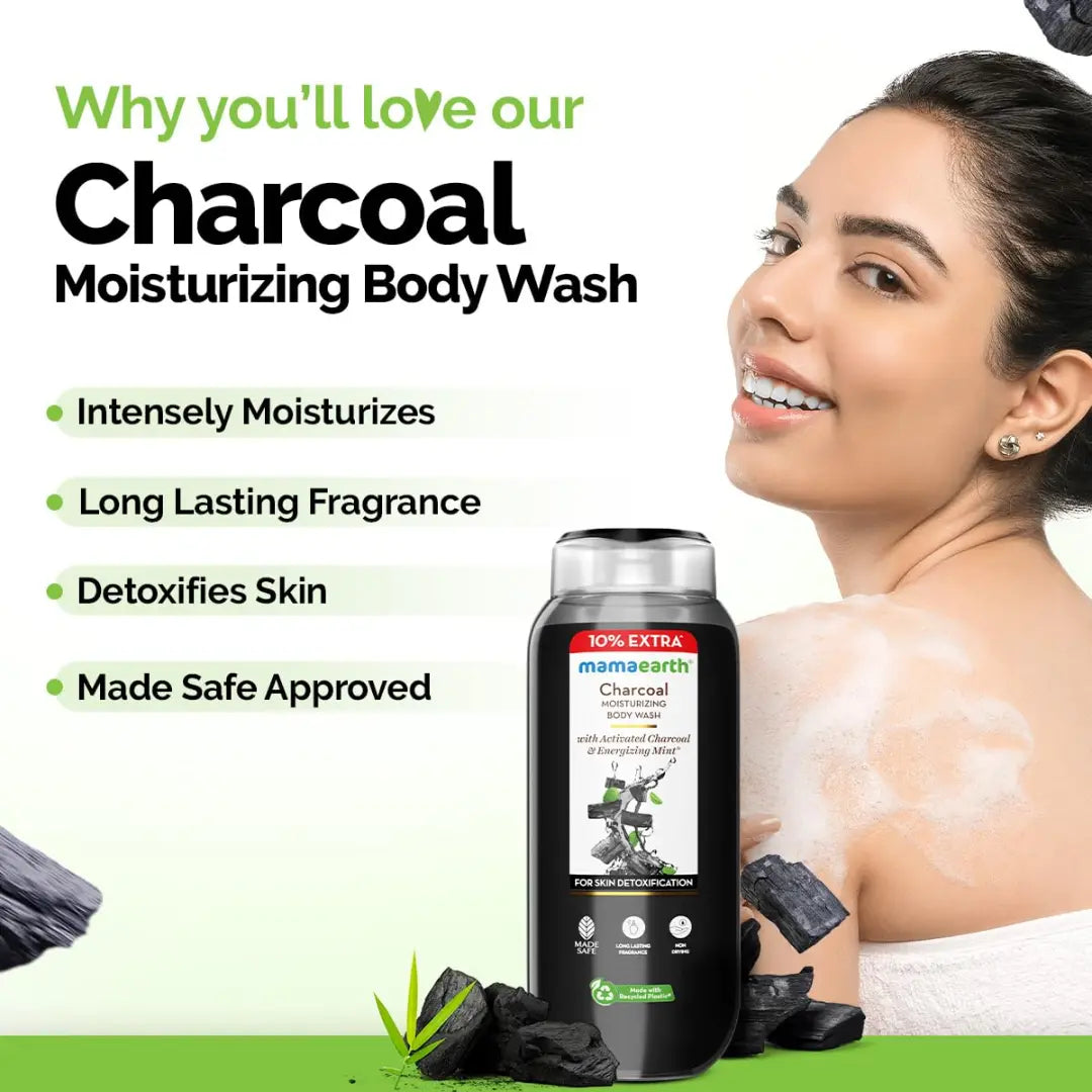 Mamaearth Charcoal Moisturizing Body Wash with Activated Charcoal & Energizing Mint Scent for Skin Detoxification-275ml | Deeply Cleanses |Intensely Moisturizes |Long-Lasting Fragrance |All Skin Types