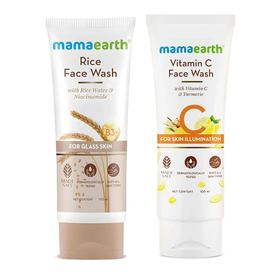 Mamaearth Rice Face Wash & Vitamin C Face Wash - 100ml (Pack of 2)