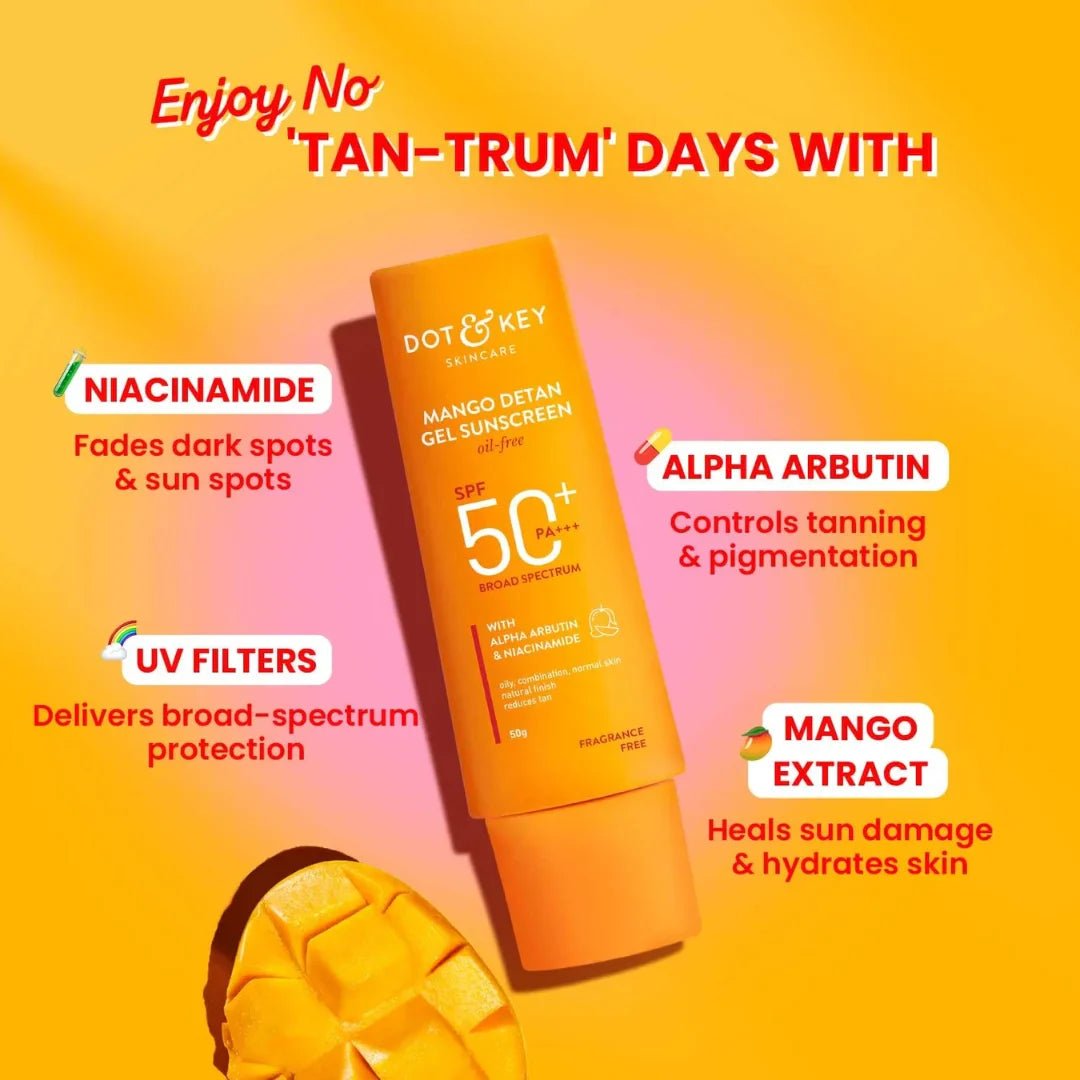 dkmasucrn - Dot & Key Mango Detan Gel Sunscreen SPF 50+ PA+++ | Oil - Free, With Alpha - Arbutin & Niacinamide (80g) - Looknstyle