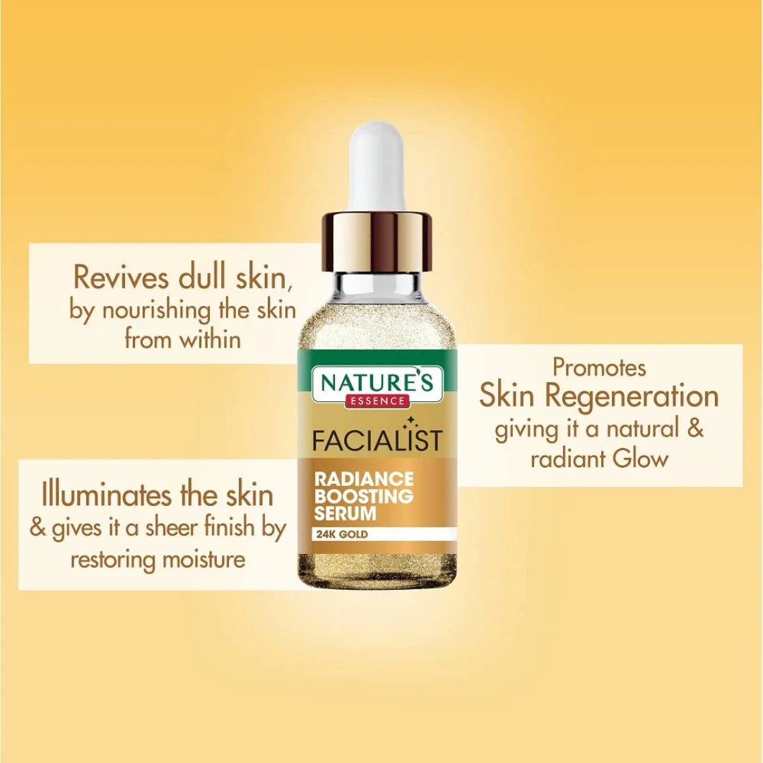 NATURES ESSENCE 24K Liquid Gold Radiance Boosting Serum | Face Serum For Glowing Skin, 30Ml