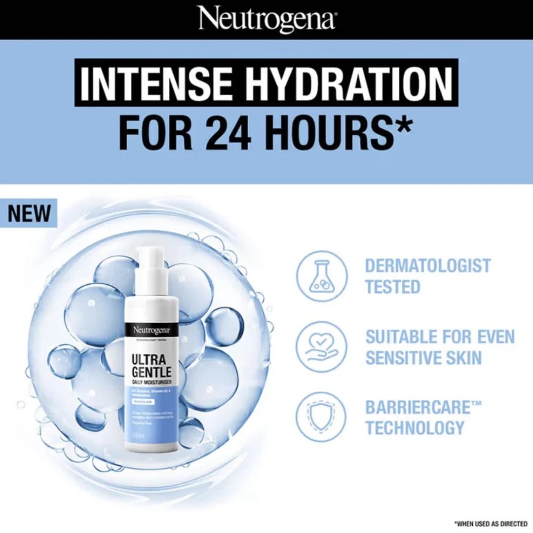 neutgmosr - Neutrogena Ultra Gentle Daily Moisturiser | Oil Free | Glycerine, Niacinamide & Vitamin B5 | Light Weight & Non Greasy | Dry & Sensitive Skin | 100ml - Looknstyle