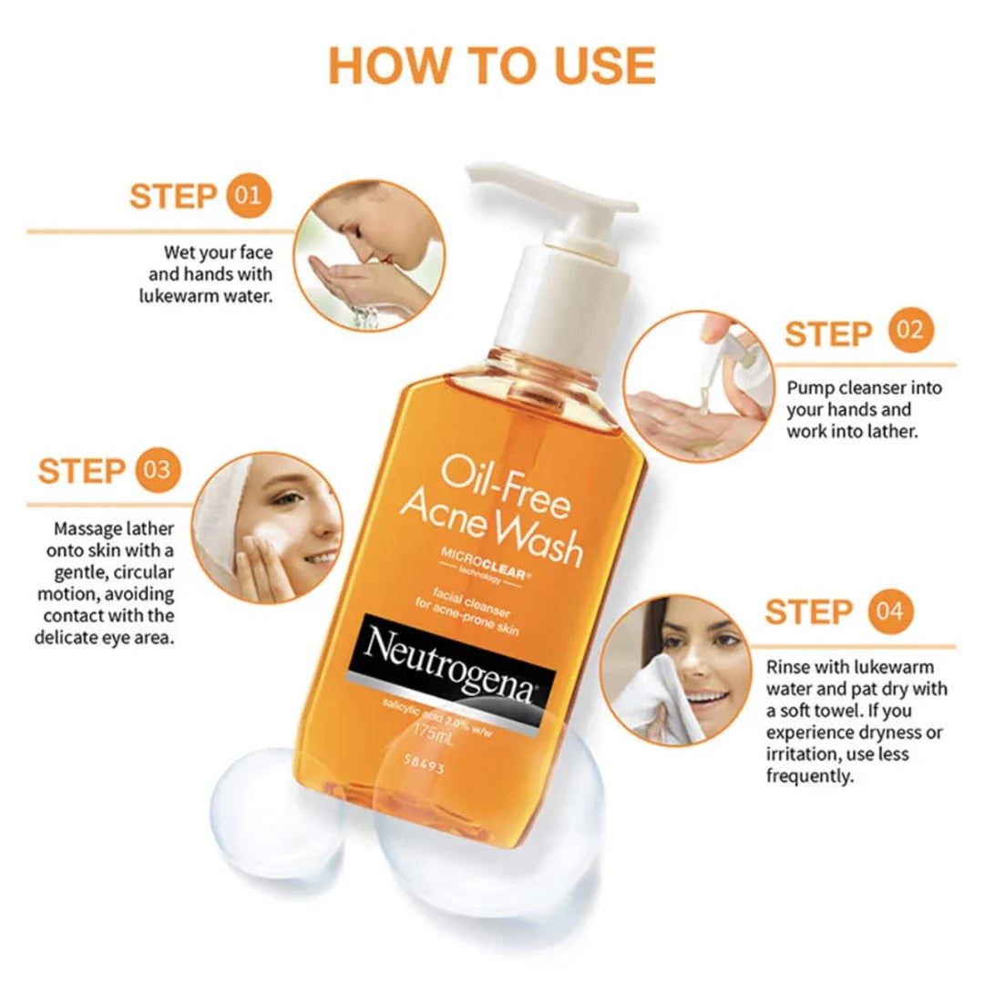 Neutrogena Oil Free Acne Wash | Pink Grapefruit and Oil Free Acne Wash | Deep Cleansing Face Wash Combo - 175ml