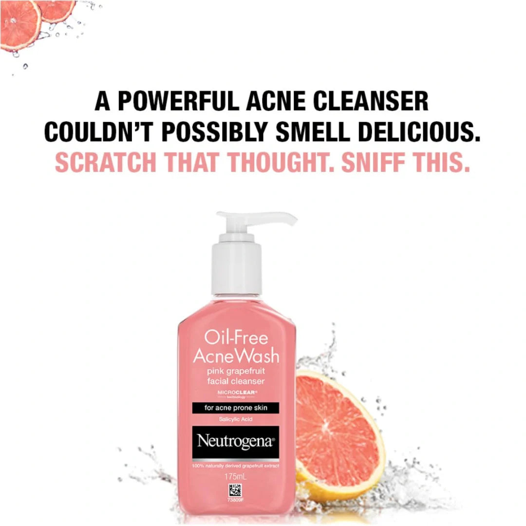 Neutrogena Oil Free Acne Wash | Pink Grapefruit and Oil Free Acne Wash | Deep Cleansing Face Wash Combo - 175ml