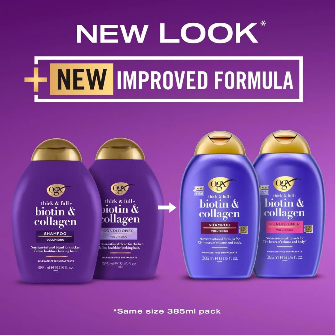 ogx3 - OGX Thick & Full + Biotin & Collagen Volumizing Shampoo for Thin Hair, Thickening Shampoo with Vitamin B7 & Hydrolyzed Wheat Protein, Paraben - Free, Sulfate - Free Surfactants, 385ml - Looknstyle