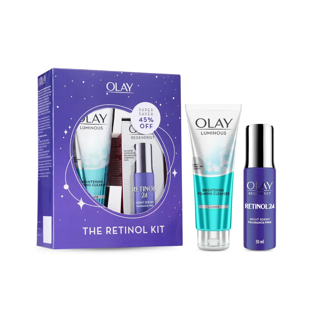 Olay Retinol Kit for Overnight Repair | Retinol Serum- 50ml with Free Cleanser-100ml