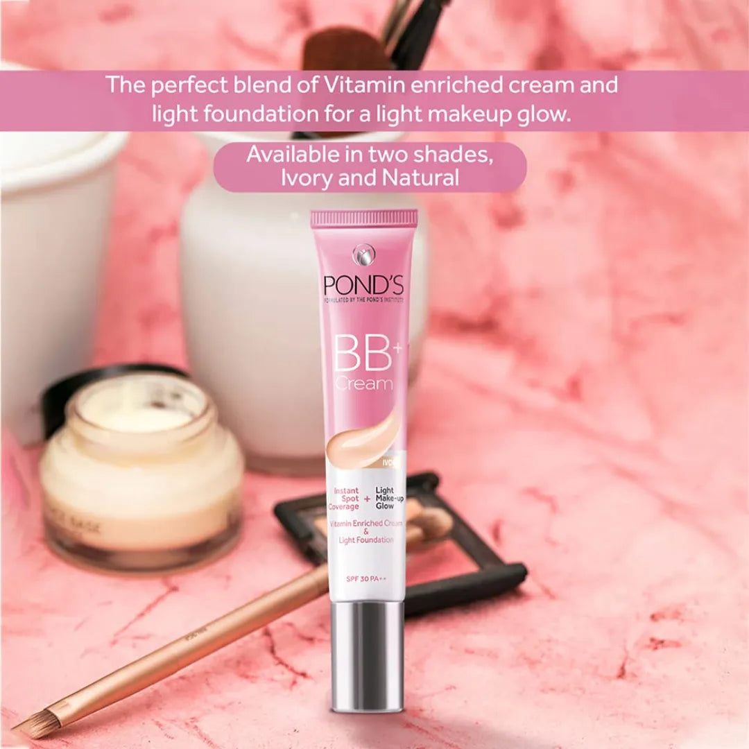 POND'S Bb+ Natural Cream, Instant Spot Coverage + Light Make-Up Glow For All Skin Types, Ivory  (18g)
