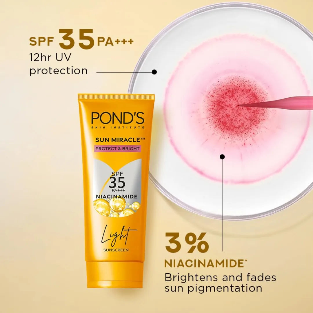 POND's Sun Miracle Spf 35 Pa+++ Light Sunscreen For All Skin-Protect & Bright, With Niacinamide (50g)