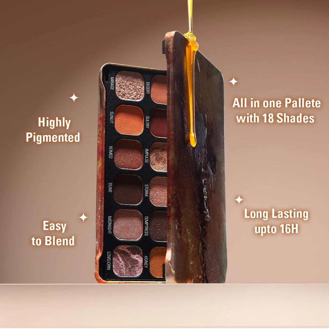 Makeup Revolution Forever Flawless Eyeshadow Palette- Bronze Temptation | Highly Pigmented and Blendible | Includes 18 shades- Glitters and Mattes | Long Wearing and Waterproof - 19g