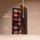 Makeup Revolution Forever Flawless Eyeshadow Palette- Bronze Temptation | Highly Pigmented and Blendible | Includes 18 shades- Glitters and Mattes | Long Wearing and Waterproof - 19g